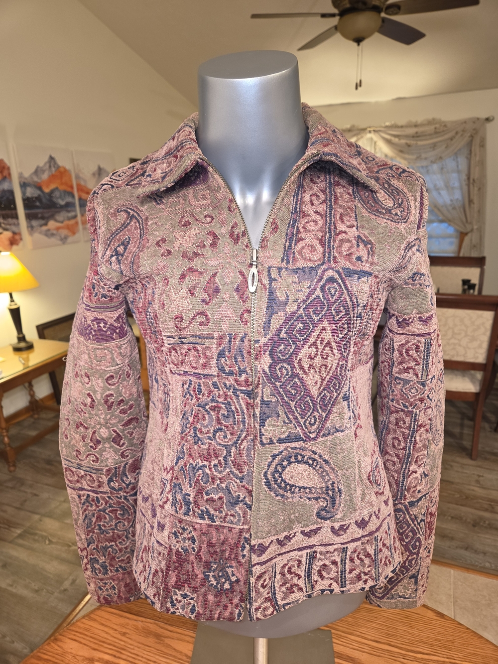 Christopher & Banks Mauve Patchwork Zip-Front Jacket